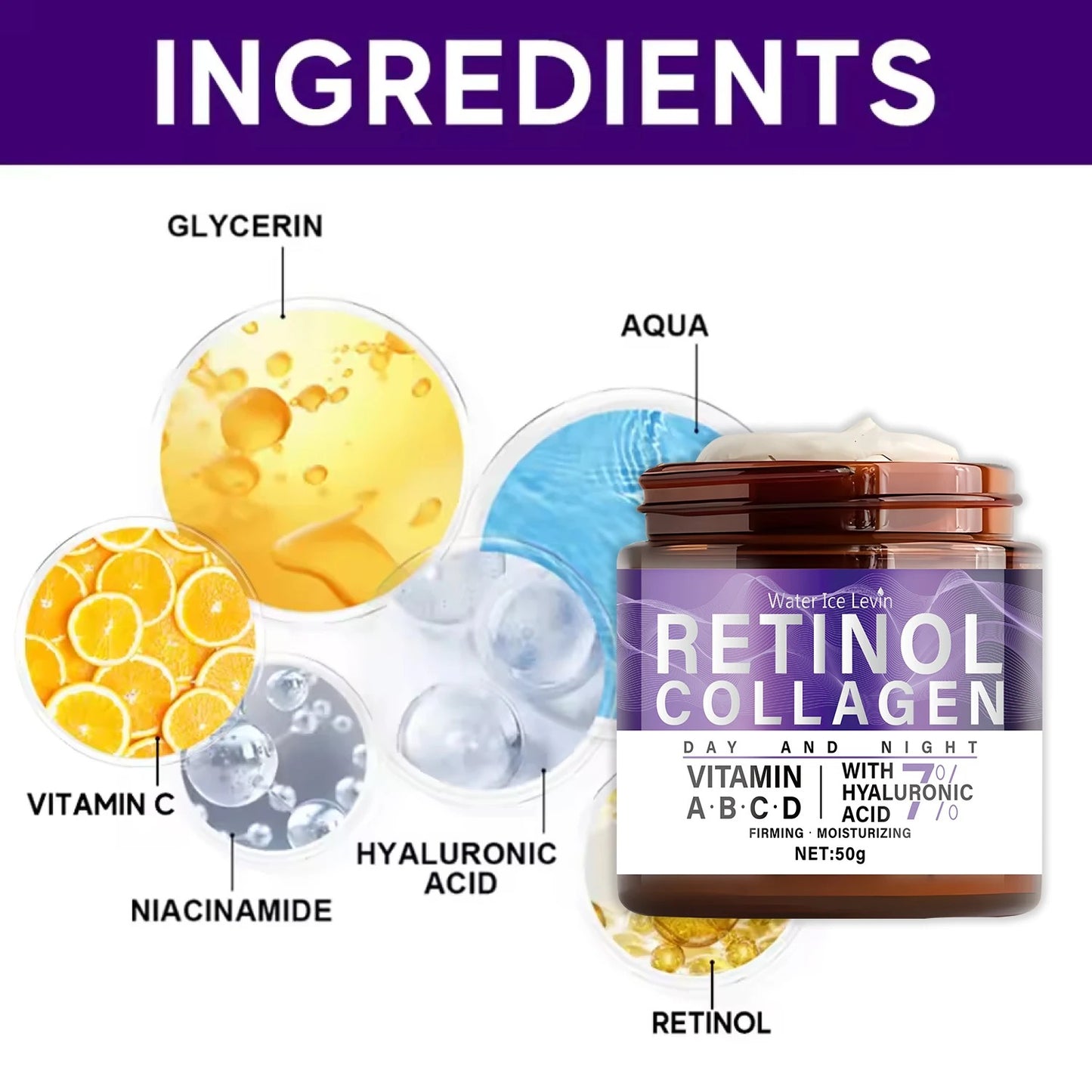 50g Collagen Retinol Niacinamide Day and Night Moisturizing Cream, Moisturizing and Firming, Silky Texture Suitable for All Skin Types